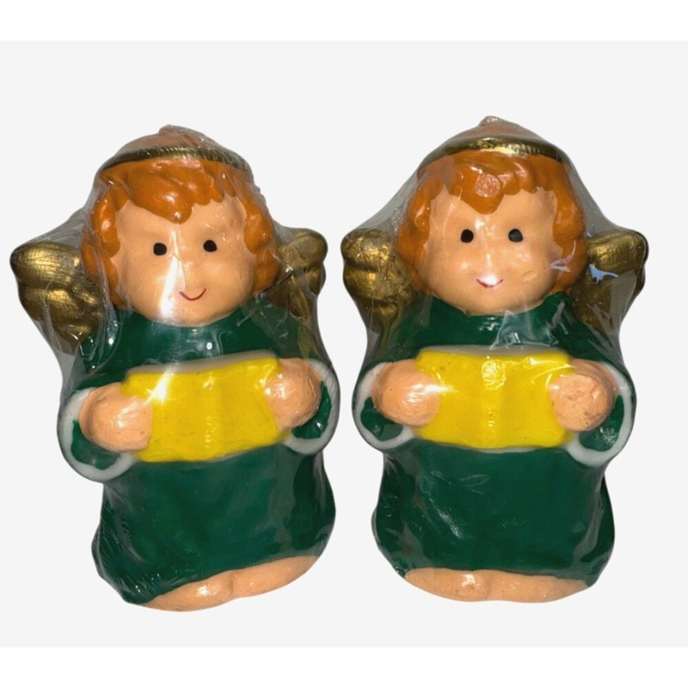 2 New Vintage Christmas Baby Boy Angels 5' Tall Christmas Candles Green Yellow